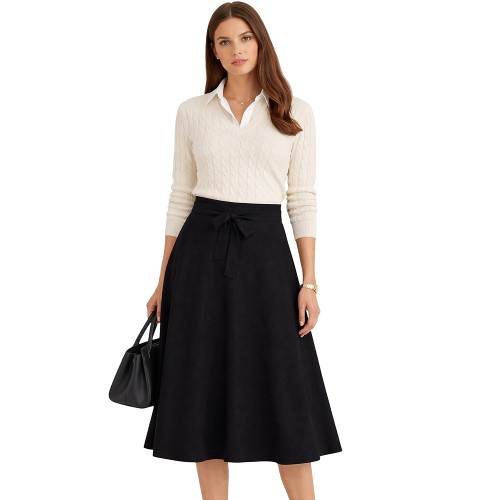 Caroll Womens Wool Blend Midi Skirt Sz 44 Large Old Money Flowy Classic Timeless